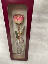 Pink Rose Dipped in 24 Gold with Crystal Vase