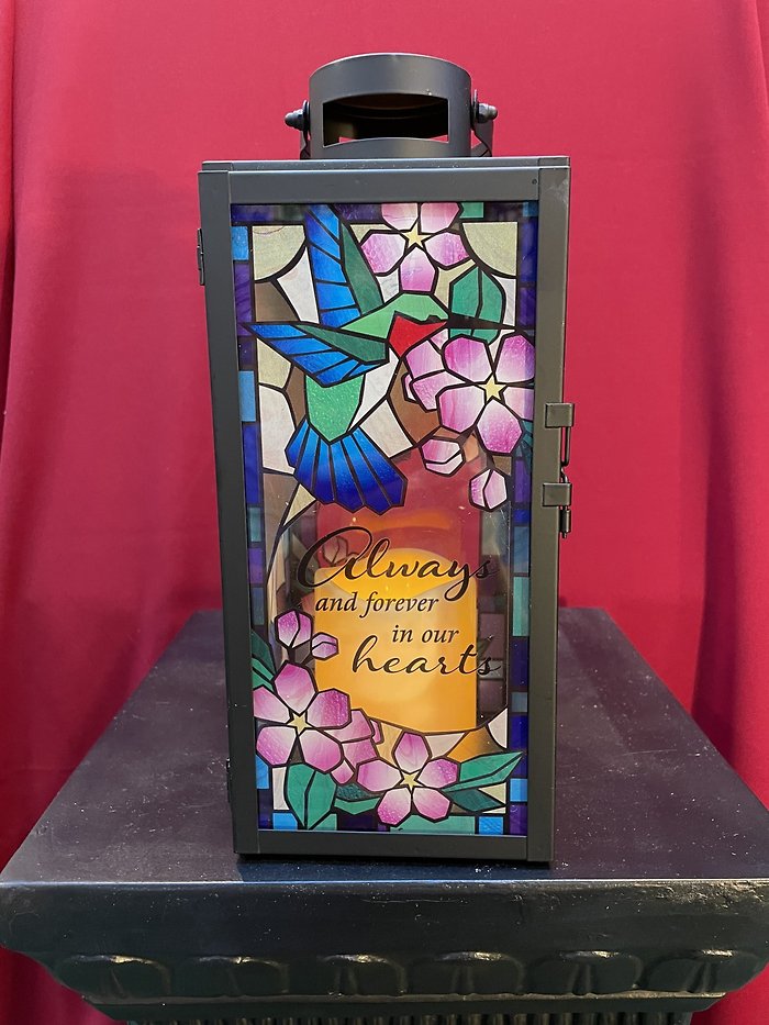 Glass hummingbird lantern