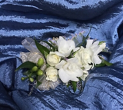 White Orchids and Spray Roses Wrist Corsage