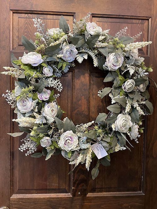 24\" MUTED GREEN RANUNCULAS GRAPEVINE WREATH $125