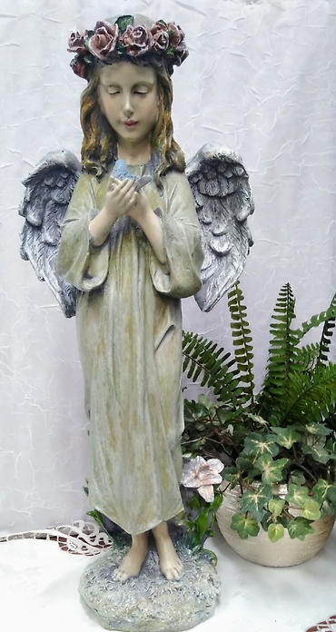 Angel with Rose Halo and Blue Bird in Hands