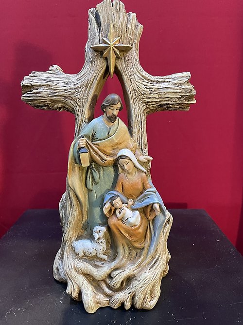 Faux Wood Nativity Cross