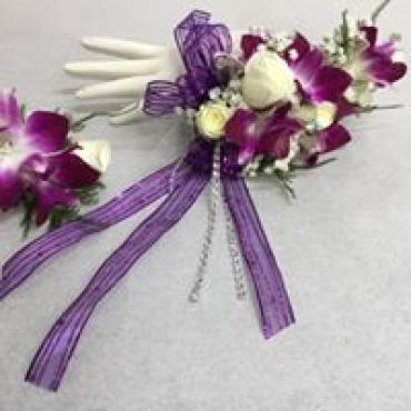 Purple Orchid & Rose Corsage with Matching Boutonniere