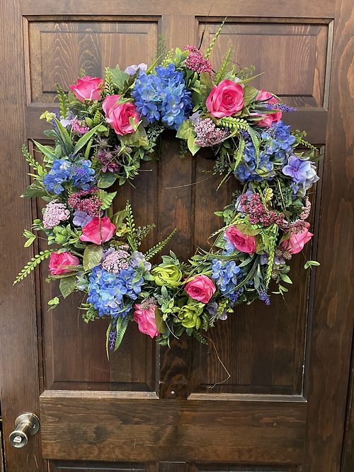 HELLO HYDRANGEA 24\" GRAPEVINE WREATH