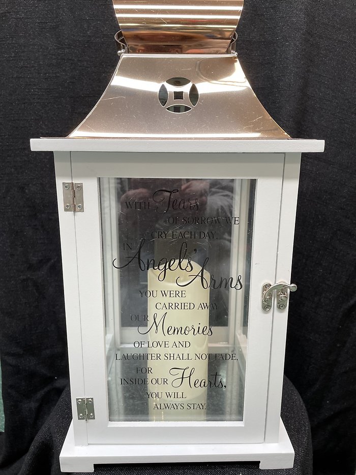 WHITE WOOD ANGEL ARMS LANTERN