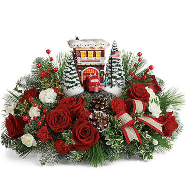 Thomas Kinkade Festive Fire Station Bouquet 2019