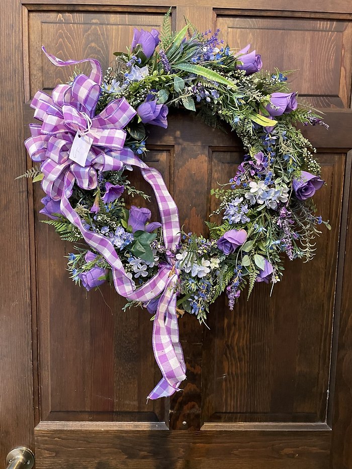 18\" GRAPEVINE LAVENDER BLUE WREATH $65