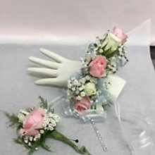 Pretty in Pink Corsage with Matching Boutonniere