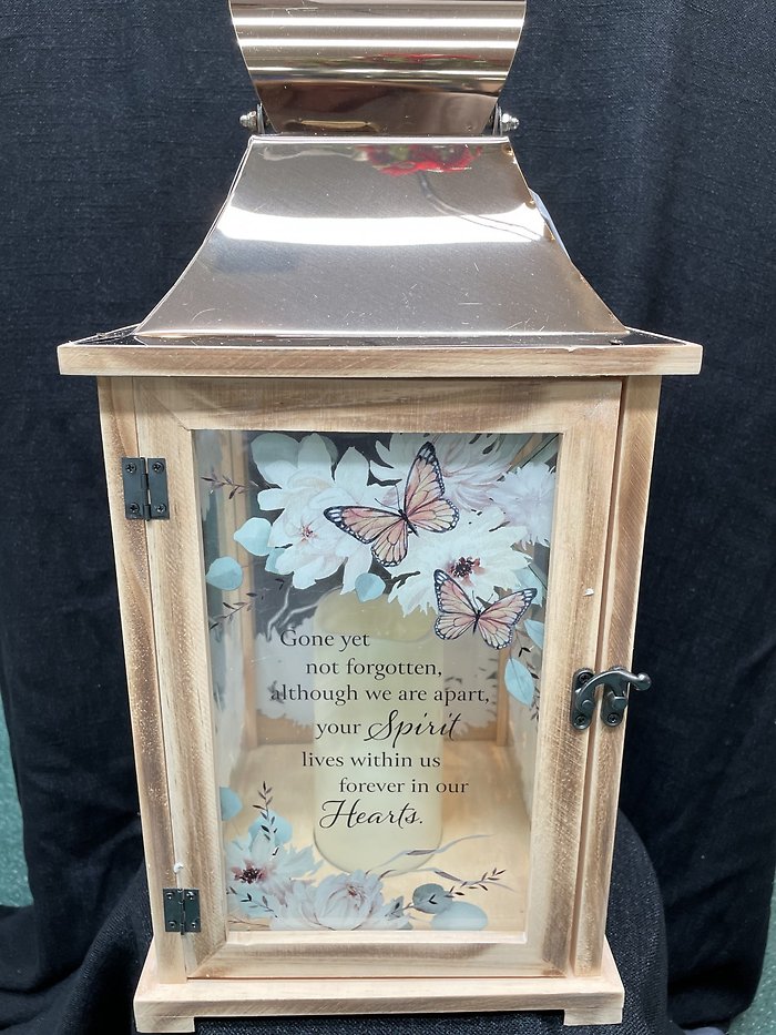 SPIRIT/HEART PAINTED GLASS WOOD LANTERN