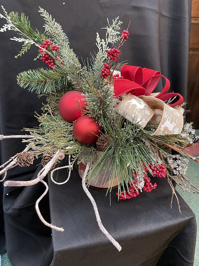 Red and Pines Table Arrangement