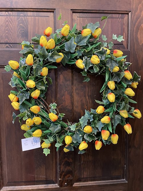22\" GRAPEVINE TULIP WREATH $60