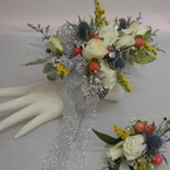 Multicolor Corsage with Matching Boutonniere