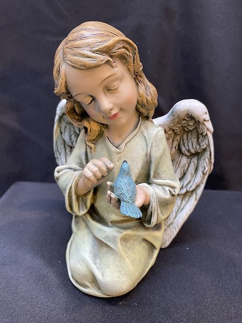 Charming Resin Angel Speaks with Bird