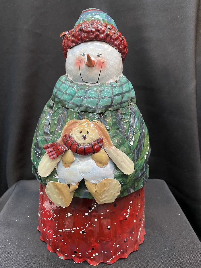 Rustic Painted Snowwoman Tin