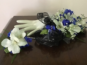 Orchid & Delphinium Delight & Matching Boutonniere