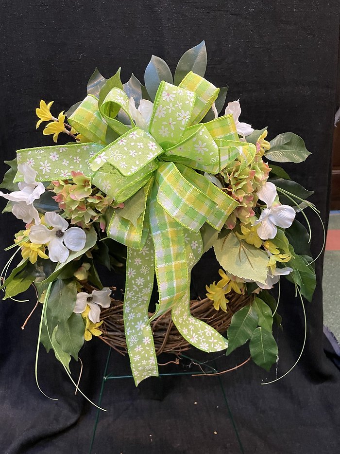 GRAVE WREATH GREEN DAISY BOW