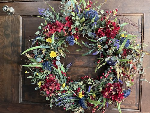 Red Fall Hydrangea Spiral Grapevine Wreath